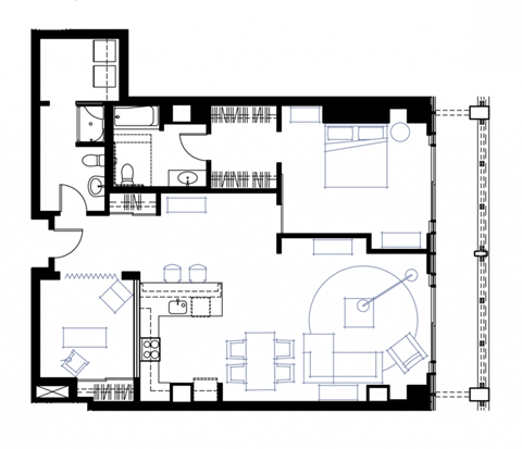 Floor plan for 1 bed, 1 bath, 1362 sqft